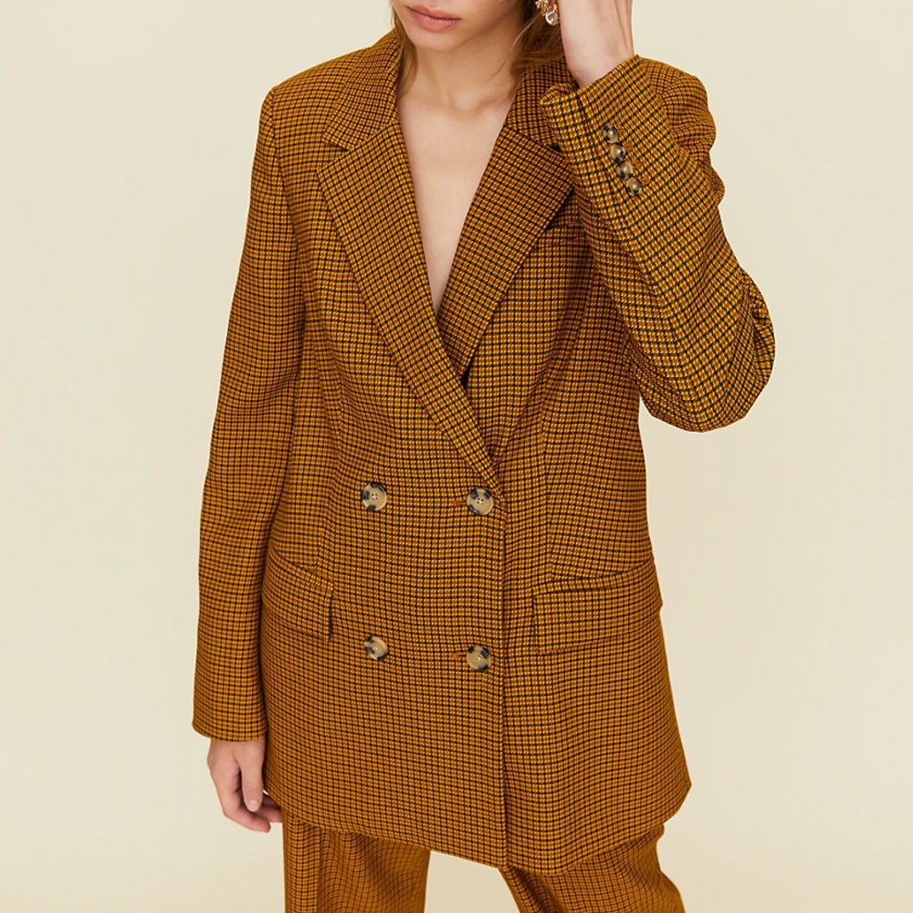 Aritzia Little Moon Caluna Check Blazer - Mustard